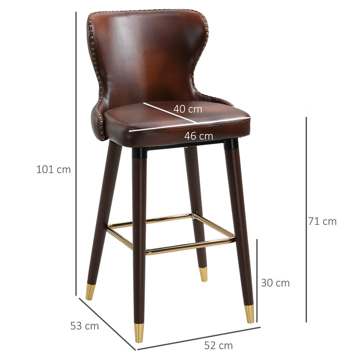 Luxury European Counter-Height Bar Chair Set - Vintage Brown PU Leather Stools with Backs - Elegant Seating for Kitchen and Bar Areas