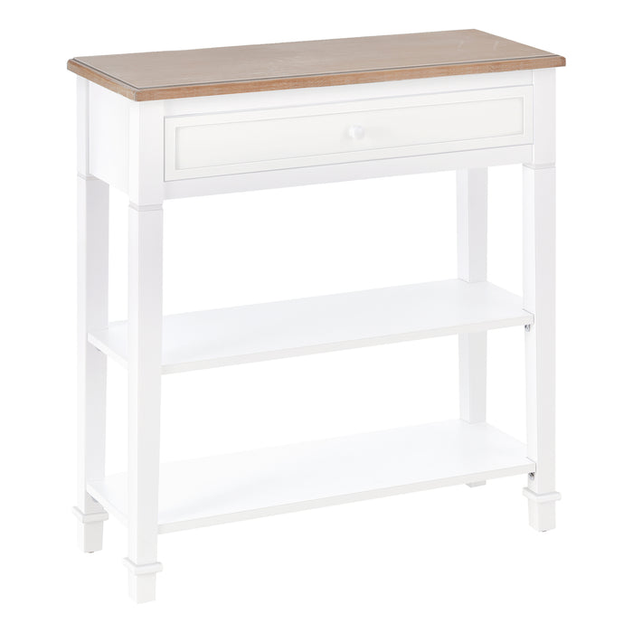 Hallway Console Table with Drawer & 2 Shelves - Elegant Retro-Styled Side Desk with Worktop Handle - Ideal Storage Solution for Bedroom and Living Room