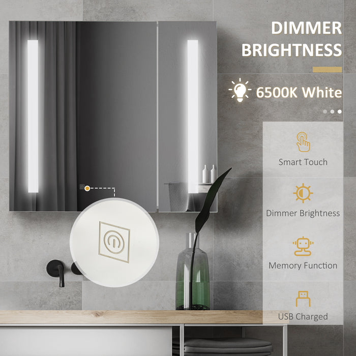 Illuminated Wall-Mounted Bathroom Cabinet - LED Mirror with Touch Switch and USB Charging, Adjustable Shelf - Space-Saving Storage for Modern Bathrooms