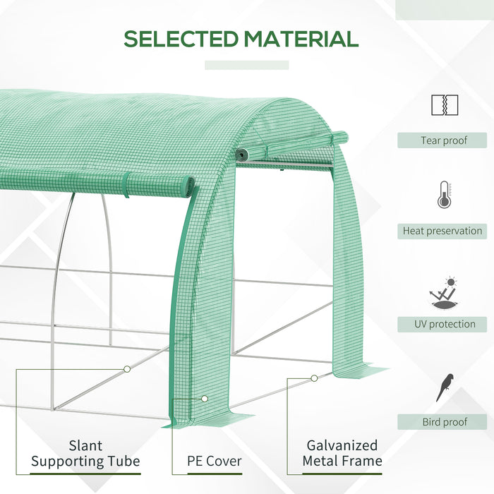 Polytunnel Walk-in Greenhouse - Roll-Up Sidewalls, Zipped Door, 8 Windows, 4x3x2m in Green - Perfect for Gardeners and Year-Round Plant Growth