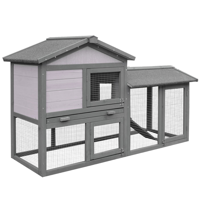 2-Story Small Animal Fir Wood Hutch with Ramp - Burnt Yellow Finish - Ideal Habitat for Rabbits & Guinea Pigs