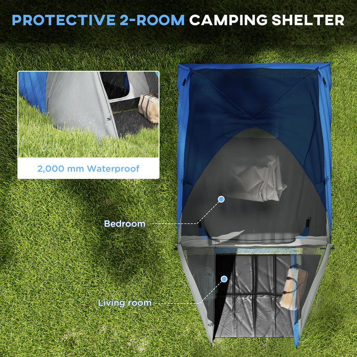 2-3 Person Dual-Room Camping Tent - 2000mm Waterproof, Portable Shelter with Carrying Bag, Ideal for Fishing, Hiking, Festivals - Family-Friendly Outdoor Accommodation in Blue