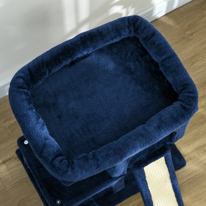Deluxe Sisal Cat Tree with Dual Condos - Navy Blue Feline Rest & Play Station with Sturdy Scratching Posts - Ideal for Indoor Cats' Exercise and Entertainment