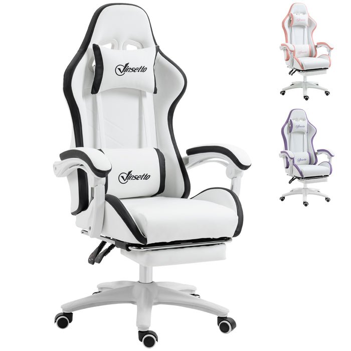 Racing Gaming Chair with 360° Swivel - Reclining PU Leather Computer Chair, Footrest & Removable Headrest in White and Black - Designed for Gamers and Home Office Comfort