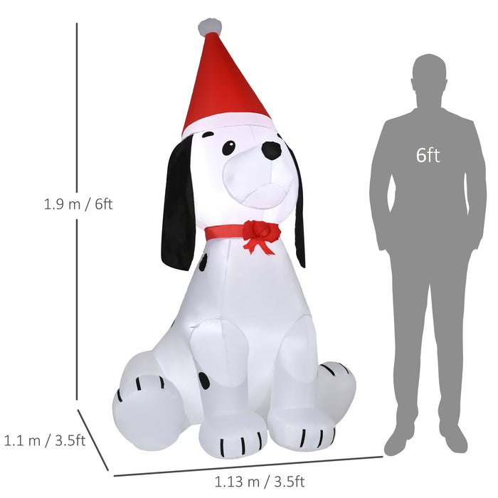 Inflatable 1.8m Christmas Puppy with Santa Hat - Lighted Blow-Up Yard Decoration for Festive Display - Eye-Catching Indoor/Outdoor Holiday Decor
