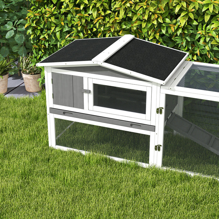 Outdoor Bunny Haven - Wooden Rabbit Hutch with Hay Rack, Ramp, and Hideaway - Ideal for Guinea Pigs and Small Pets, 156x58x68cm, Grey