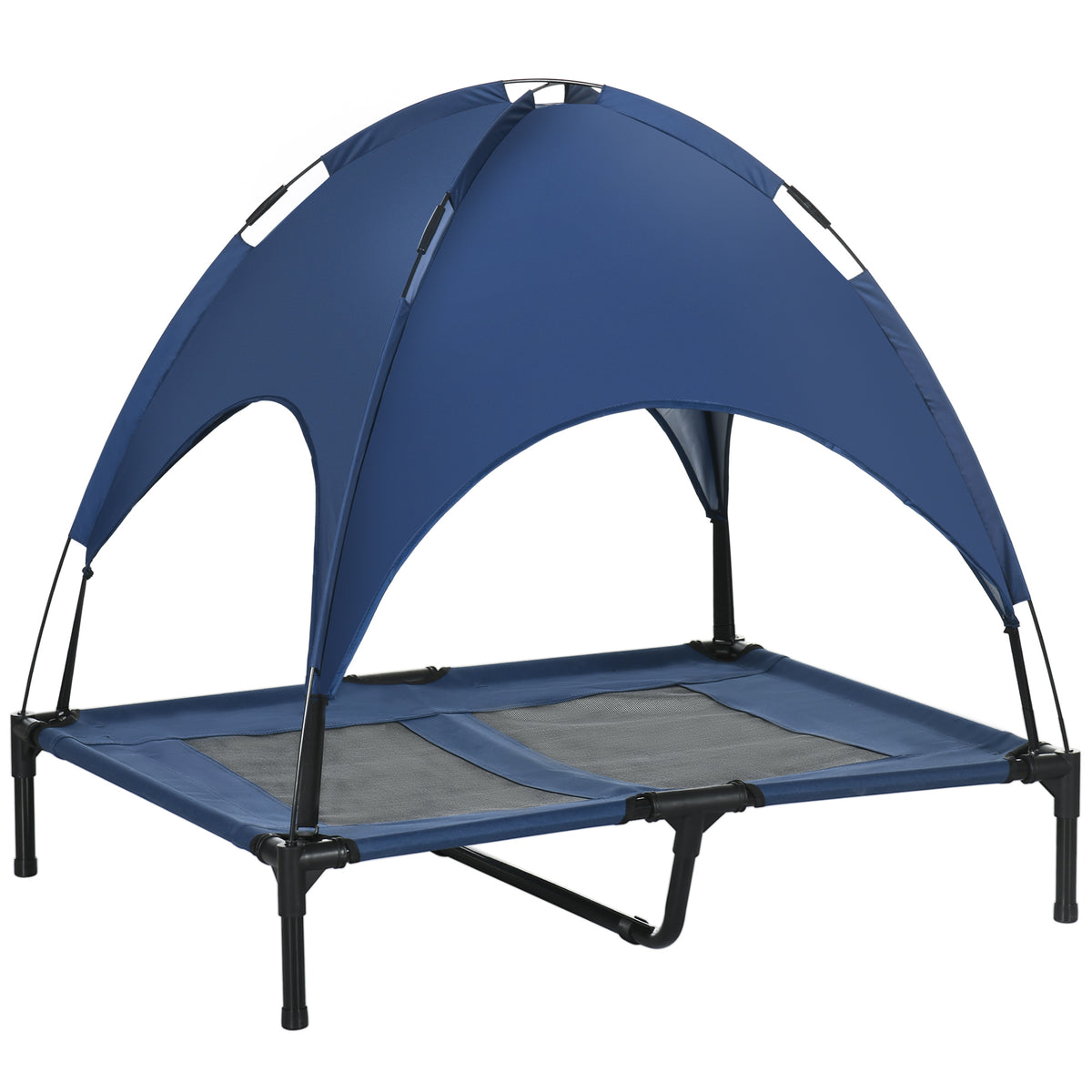 Elevated Pet Cot for Large Dogs - Sturdy Raised Dog Bed with Waterproof Fabric and Breathable Mesh - Blue Outdoor Lounger with UV Protective Canopy, 92x76x90cm
