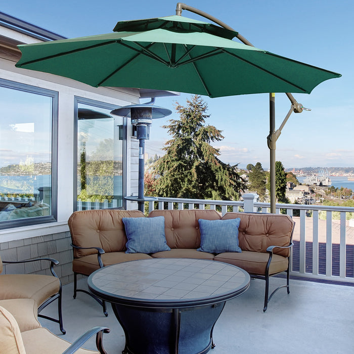 Banana Parasol Cantilever Umbrella - 2.7m with Crank Handle, Double Tier Canopy, Cross Base, Outdoor Hanging Sun Shade - Ideal for Patio, Backyard or Poolside Shade in Green