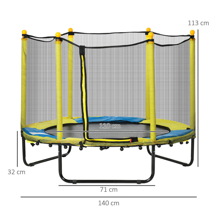 55 Inch Children's Indoor Trampoline with Safety Enclosure - Durable Jumping Mat with Protective Pads, Ideal for Ages 1-10 - Fun Exercise and Activity for Young Kids