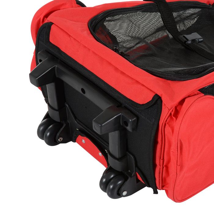 Travel Pet Carrier Backpack with Trolley - Telescopic Handle, Spacious 42x25x55 cm, Vibrant Red - Comfortable Transport for Cats and Dogs