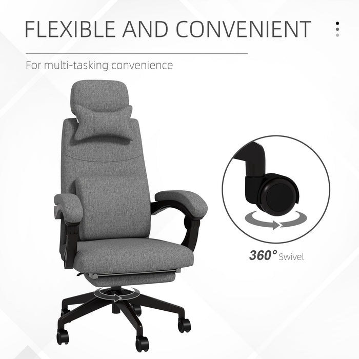 Ergonomic High Back Recliner Office Chair - Adjustable Height, Swivel Wheels, with Footrest and Lumbar Support in Dark Grey - Ideal for Comfortable Working and Relaxation