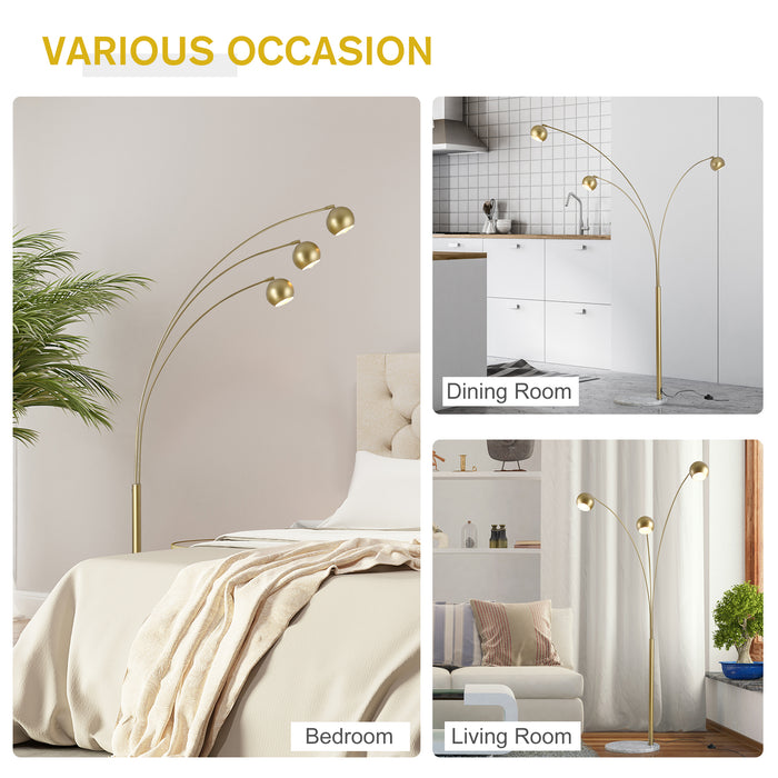 Futuristic 3-Branch Floor Lamp - Metal Frame with Multi-Light Shades and Marble Base - Adjustable, Rotating 198cm Gold Lighting Fixture for Elegant Home Decor