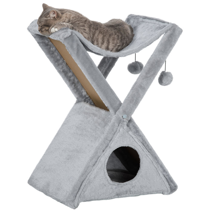 Cat Tree Tower with Dual-Tiered Platforms - Scratch-Resistant Post, 50x32x65 cm, in Stylish Grey - Ideal for Playful Cats and Kittens