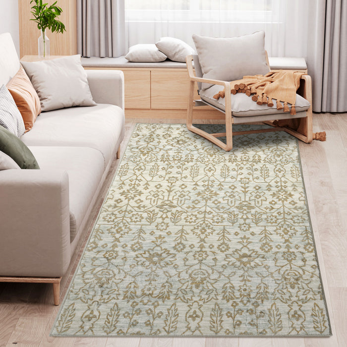 Floral Pattern Beige Rug - Decorative Area Carpet for Home Interiors, 150 x 80cm - Perfect Accent for Living Room, Bedroom, Dining Area