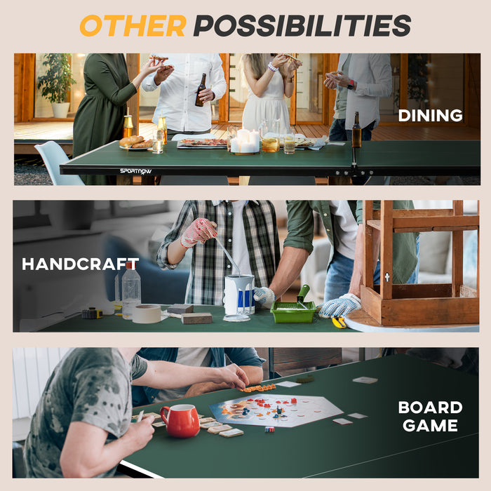 Folding Portable Tennis Table - 9FT Weather-Resistant with Lockable Wheels - Ideal for Indoor & Outdoor Gameplay, Green