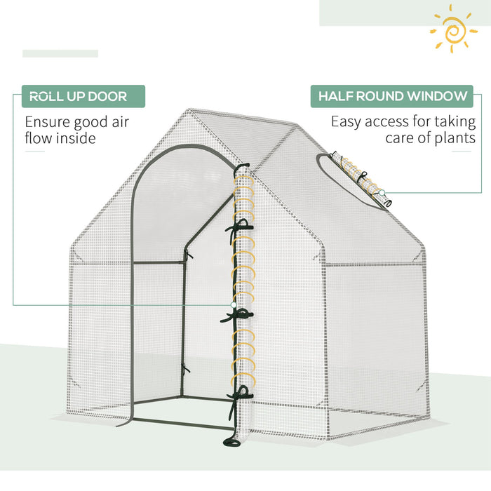 Portable Walk-In Greenhouse - Steel Frame Garden Grow House with Roll-Up Door and Windows - Ideal for Vegetable, Plant, and Herb Gardening All Year Round, 180x100x168cm, White