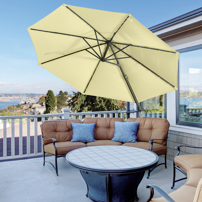 3 Meter Beige Patio Offset Umbrella - Roma Cantilever Garden Parasol with 360° Rotation, Sun Shade Canopy Shelter - Ideal for Outdoor Entertainment and Relaxation