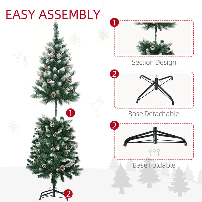 Artificial Christmas Tree with Pine Cones - 5-Foot Tall with Realistic Green and White Branches - Perfect for Indoor Festive Decorations