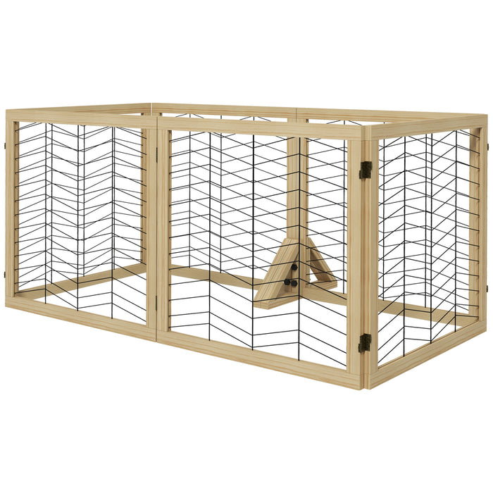 Foldable 6-Panel Wooden Pet Gate with Support Feet - Freestanding Barrier for Dogs - Suitable for Small to Medium Breeds, Natural Finish