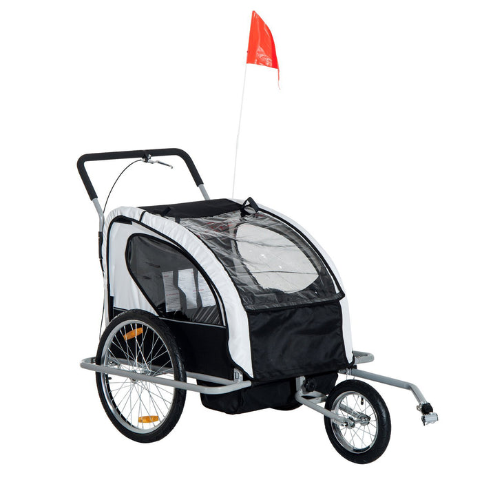 Collapsible 2-Seater Baby Bicycle Trailer with Pivot Wheel - Versatile Bike Accessory for Kids 18 Months and Up, Black and White Design - Convenient Transport Solution for Active Parents
