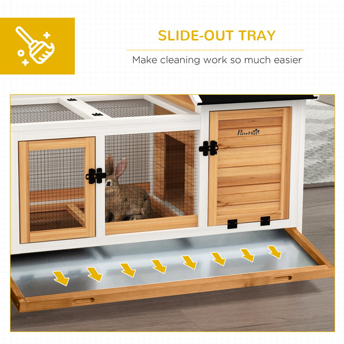 Wooden Rabbit Hutch with Wheels - Durable Guinea Pig Cage & Small Pet Home with Removable Tray - Easy Cleaning & Mobility in Bright Yellow