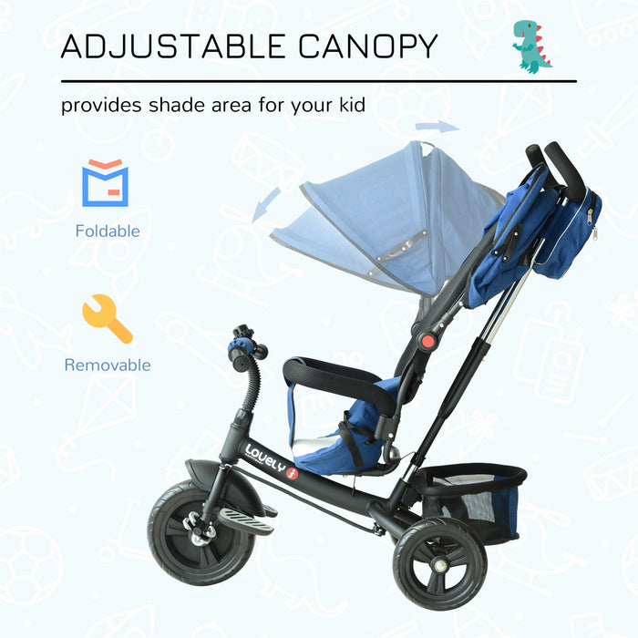 Blue Toddler Tricycle with Protective Canopy - Safety-First Design, Durable Ride-on Toy for Kids - Ideal Outdoor Fun for Little Explorers