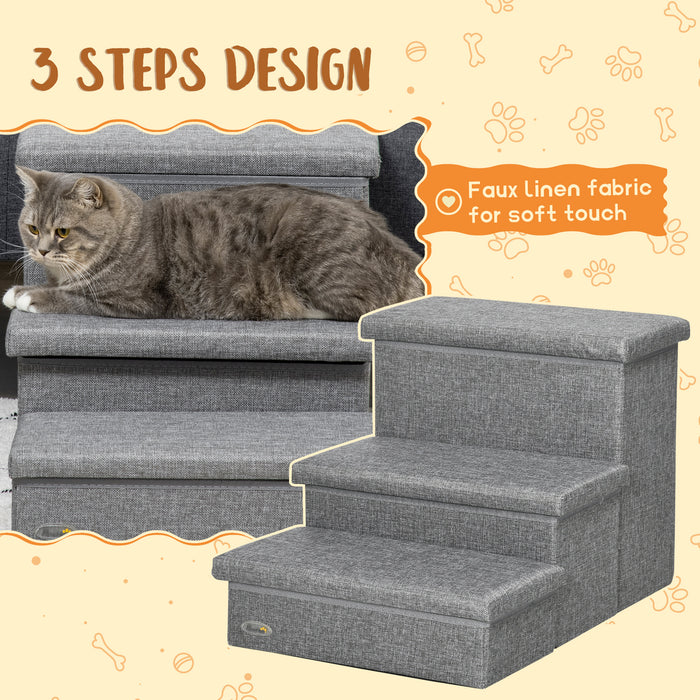 3-Step Pet Stairs with Built-in Storage - Easy-Install Dog & Cat Ladder for Beds and Sofas, 63.5x42.5x40.5cm - Ideal for Small to Medium Pets & Space-Saving Furniture Solution