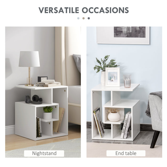3-Tier Side Table with Open Storage Shelves - Elegant White Coffee Table Organizer for Living Room - Space-Saving End Tables, Set of 2