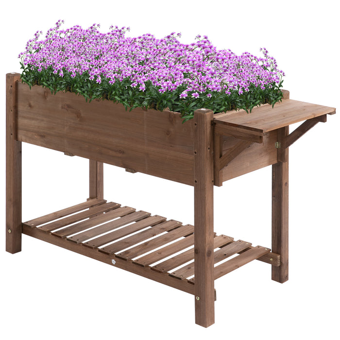 Wooden Plant Stand and Planter - Elevated Outdoor Raised Garden Bed with Lower Shelf - Ideal for Flowers and Herb Cultivation, 123x54x74 cm