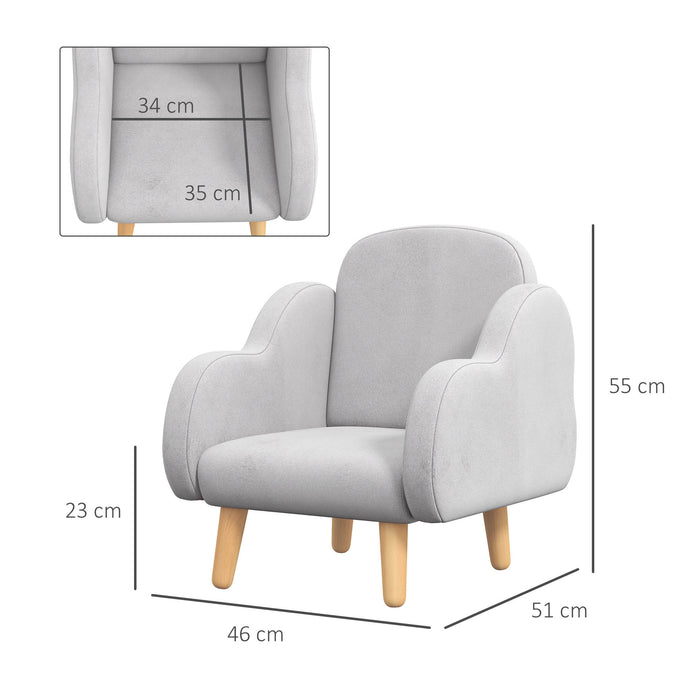 Cloud Shape Kids Armchair - Ergonomic Mini Sofa for Toddlers, Comfy Playroom Furniture - Ideal for Children Aged 1.5-5 Years, Grey Relaxation Chair