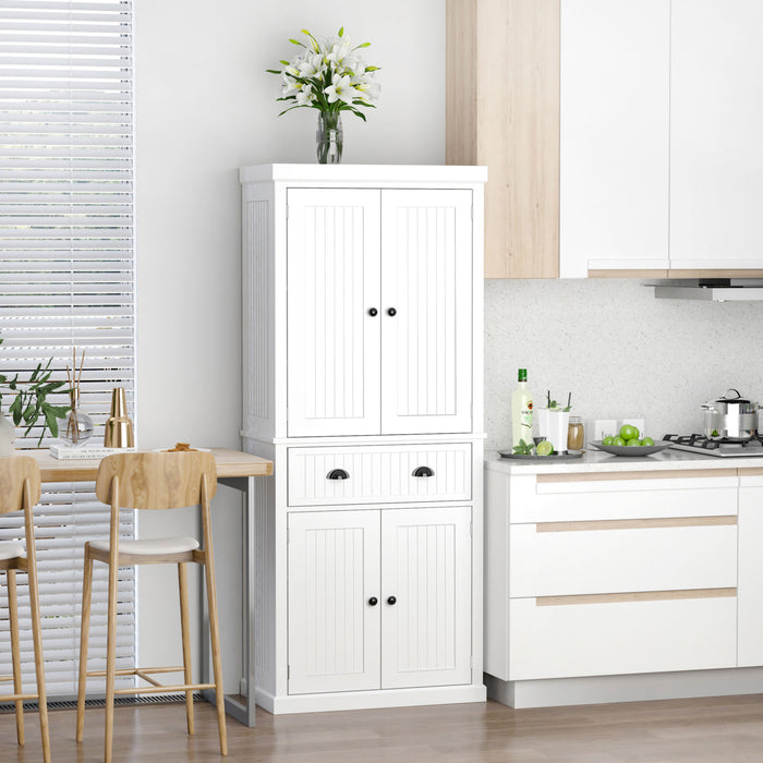 Traditional Style Kitchen Cupboard - Freestanding Storage Cabinet with Drawer, Doors, Adjustable Shelves in White - Perfect for Organizing Cookware and Dinnerware