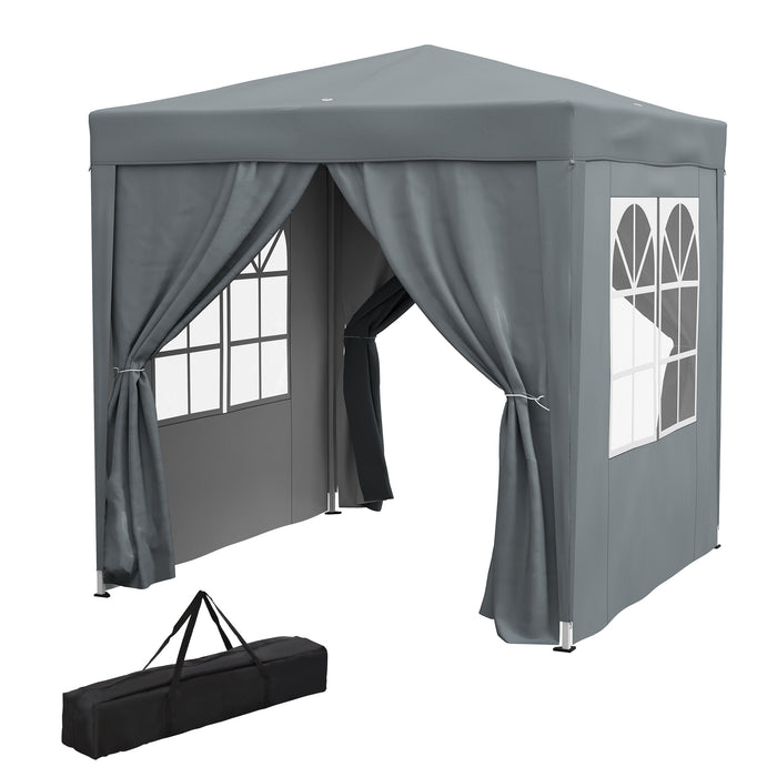 Garden Pop Up Gazebo Marquee - Outdoor Party Tent with Carrying Case, Removable Walls, and Windows, 2m x 2m, Grey - Ideal Shelter for Events and Gatherings