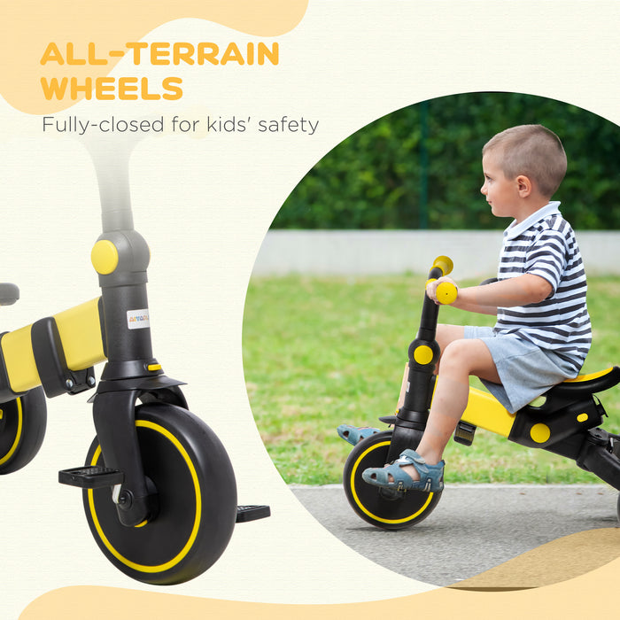 Kids 3-in-1 Aluminum Tricycle - Adjustable Push Handle, Sun Canopy, Reclining Seat - Ideal for Toddlers 18 to 48 Months, Bright Yellow