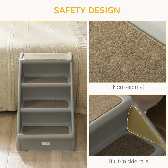 4-Step Foldable Pet Stairs for Cats & Small Dogs - With Non-slip Mats for Safe Climbing, 62x38x49.5cm - Ideal for Senior Pets, Access to High Beds & Sofas, Grey