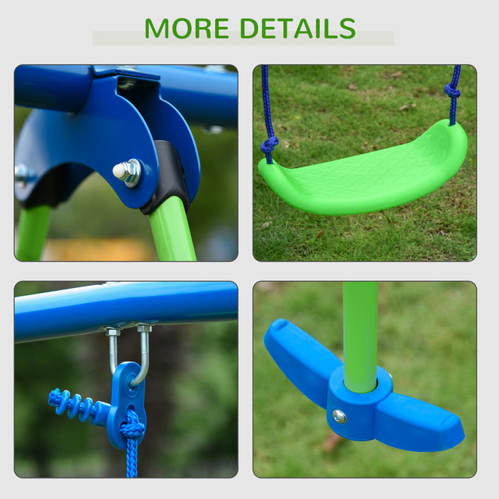 Metal Swings and Seesaw Combo - Double Seat, Height Adjustable, Durable Outdoor Playset for Kids - Perfect for Toddlers Aged 3+ in Backyards, Green