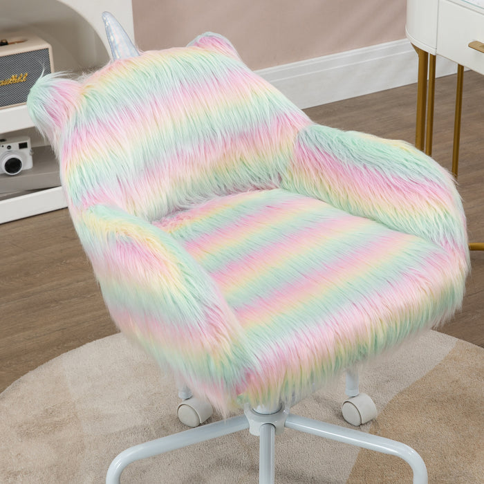 Unicorn Height Adjustable Fluffy Office Chair - Ergonomic Desk Seating with Armrests and Swivel Wheels - Colorful Chair for Comfortable Home Office Setup