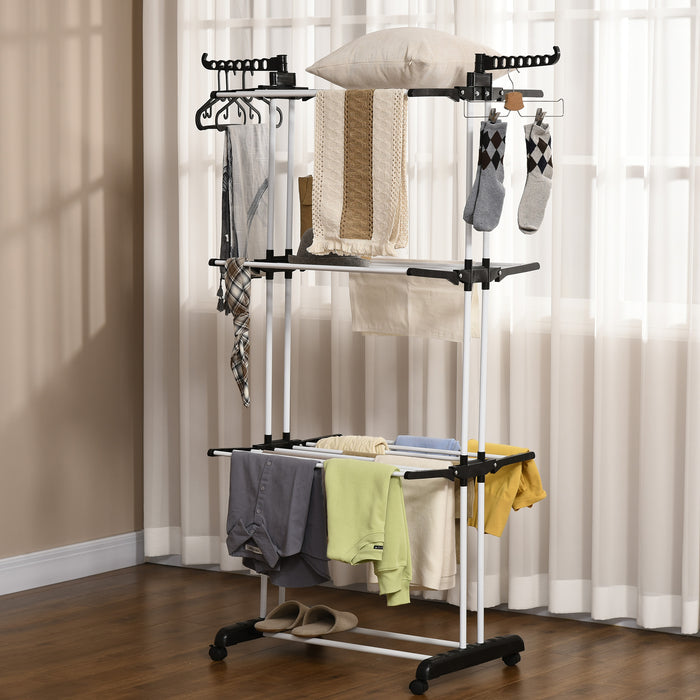 4-Tier Foldable Laundry Drying Rack - Steel Garment Organizer with Wheels, Indoor/Outdoor Compatibility - Space-Saving Solution for Clothing Management