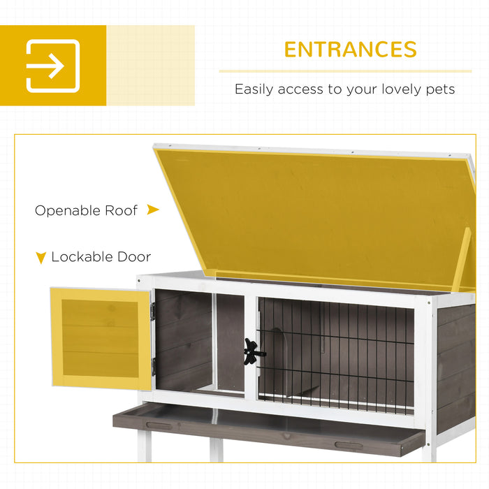 Elevated Wooden Rabbit Hutch with Asphalt Roof - Indoor/Outdoor Bunny Cage, Removable Tray - Ideal for Guinea Pigs and Small Pets, Brown