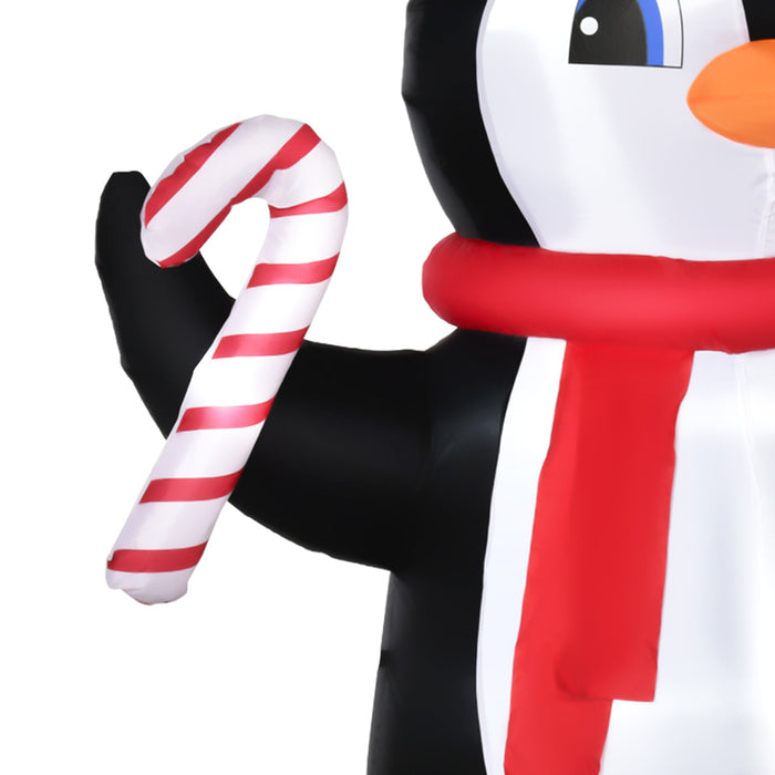 Inflatable 2.5m Christmas Penguin with Candy Cane - LED-Lit Blow-Up Yard Decor - Perfect for Holiday Outdoor Display
