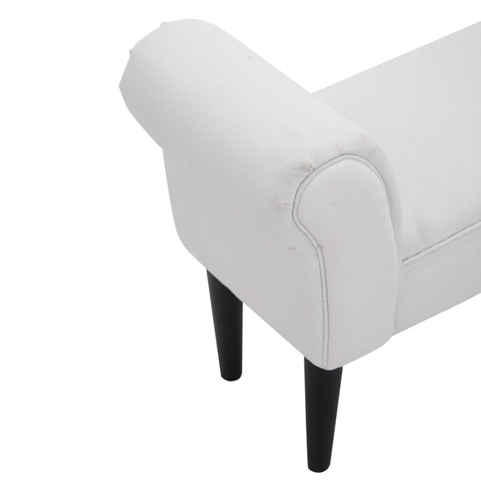 Chic White Chaise Lounge Sofa with Wooden Legs - Petite Velvet Upholstered Bench for Bedroom or Window Seat - Elegantly Crafted for Small Spaces and Home Decor Enhancements