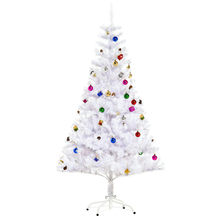 Artificial Christmas Tree with Ornaments - 4.9ft Festive White Holiday Decor with Metal Stand - Perfect for Home & Office Xmas Decoration