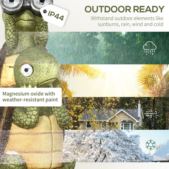 Vivid 2 Tortoises Statue with Solar LED - Garden Decorative Sculpture, Outdoor Art for Porch & Lawn - Eco-Friendly Illumination, Home Adornment