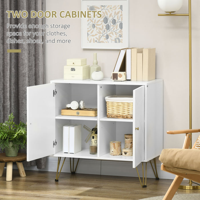 Slim White Storage Cabinet - Golden Hairpin Legs & Adjustable Shelves Sideboard - Ideal for Living Room, Dining Room & Hallway Organization