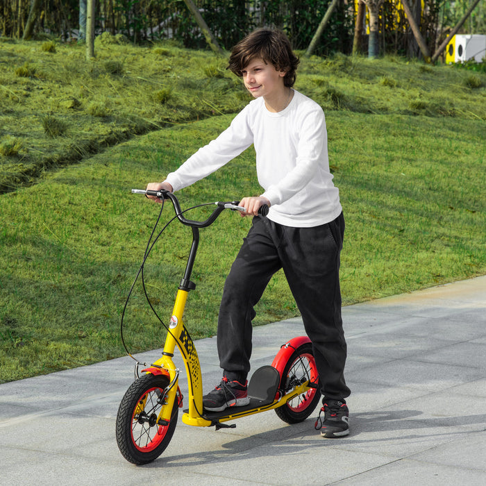 Kids Kick Scooter with Dual Braking System - Adjustable Height, Inflatable 12" Rubber Wheels, Perfect for Ages 5+ - Vibrant Yellow for Active Outdoor Fun