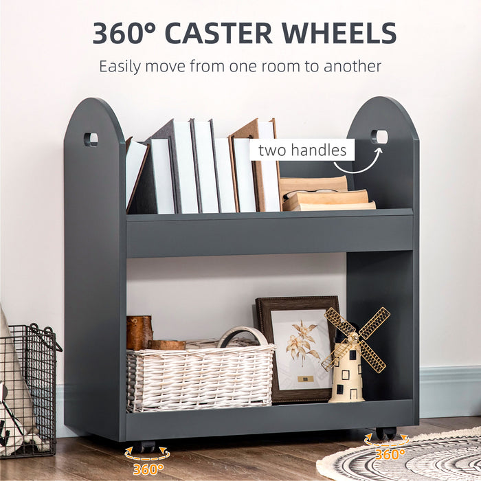 2-Tier Rolling Storage Cart - Kitchen and Living Room Shelving Unit with Easy Mobility - Space-Saving Solution for Home Organization in Grey