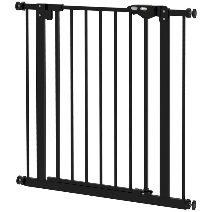 Adjustable Metal Dog Gate, 74-80cm Width - Black Safety Barrier for Pets - Ideal for Indoor Use to Keep Dogs Contained