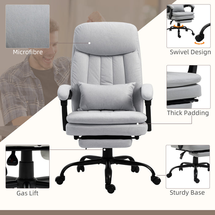 Ergonomic Reclining Chair with Vibration Massage and Heat - Microfiber Office Chair, Built-In Footrest, Adjustable Lumbar Pillow, Armrests - Ideal for Enhanced Comfort during Long Work Sessions