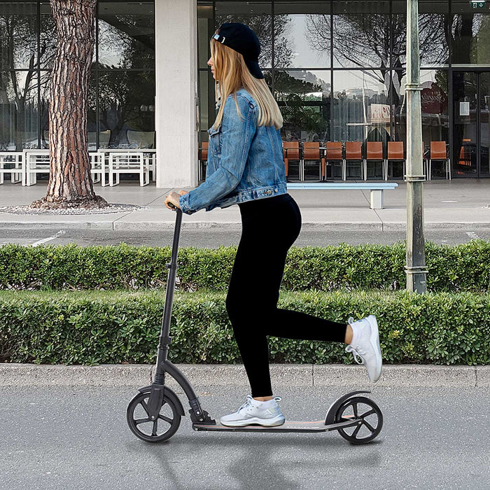 Adjustable Height Teen & Adult Kick Scooter - Foldable Aluminum Frame with Shock Absorbing Mechanism - Ideal Ride-On Toy for Ages 14+, White
