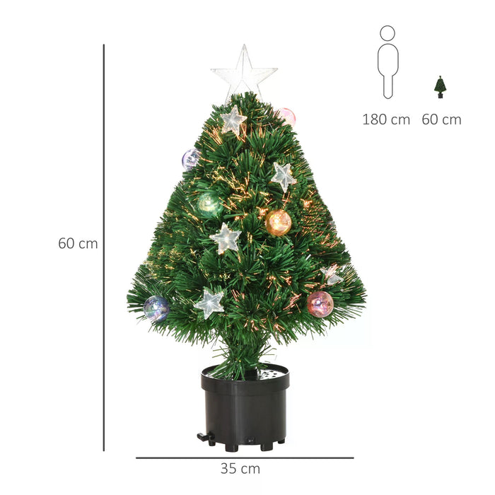 Pre-Lit 2FT Artificial Christmas Tree with Multicolored Fiber Optic - LED Lights, Decorative Pot for Tabletop Display - Ideal Desk Xmas Decor for Home and Office