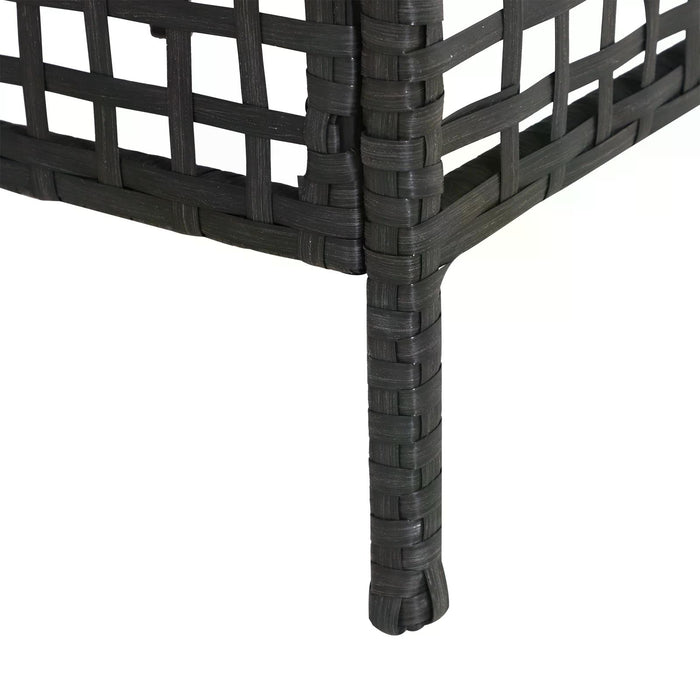 Rattan Coffee End Table with Glass Top - 60x60x33cm Black Finish - Elegant Furniture for Living Room or Patio